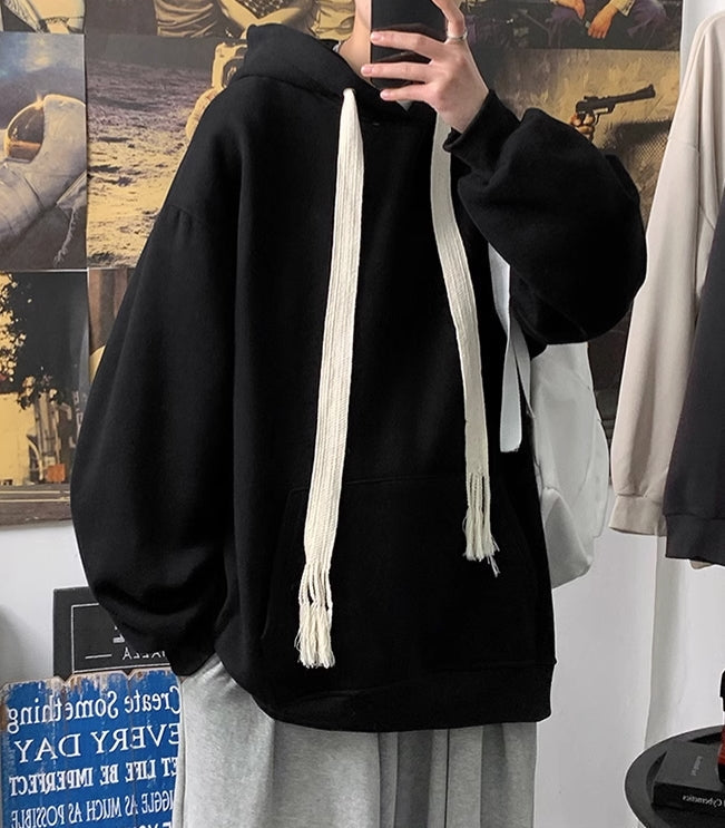 Black Thick Strings Oversized Hoodie