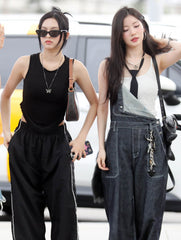Black Triangle Tassel Edged Ribbed Top