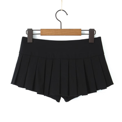 Black Triple Buttoned Pleated Mini Skirt