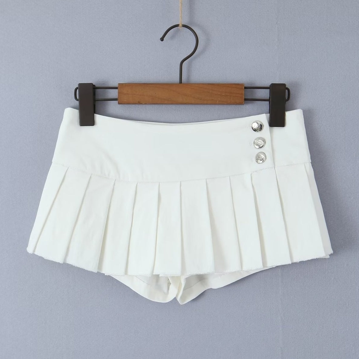 Black Triple Buttoned Pleated Mini Skirt