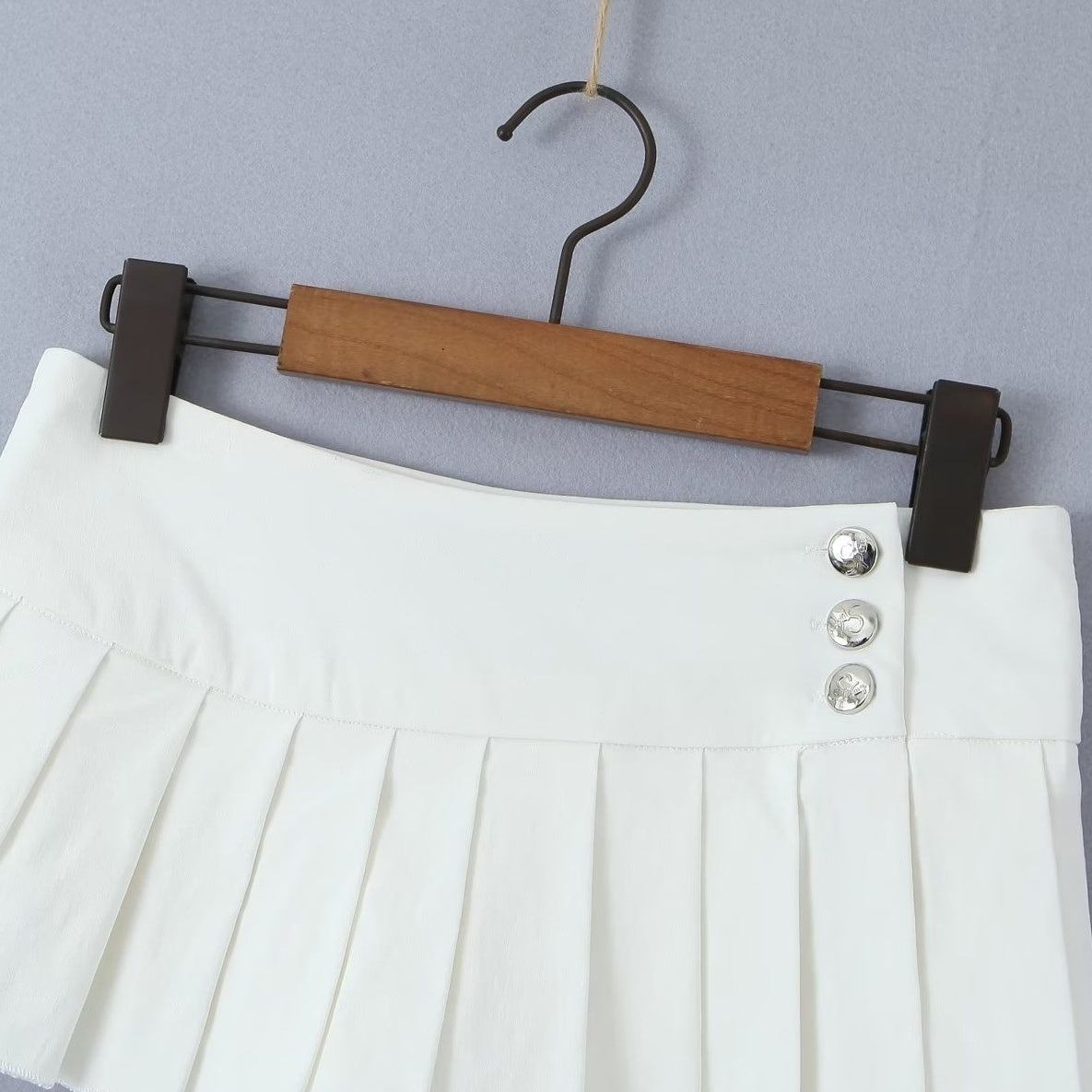 Black Triple Buttoned Pleated Mini Skirt
