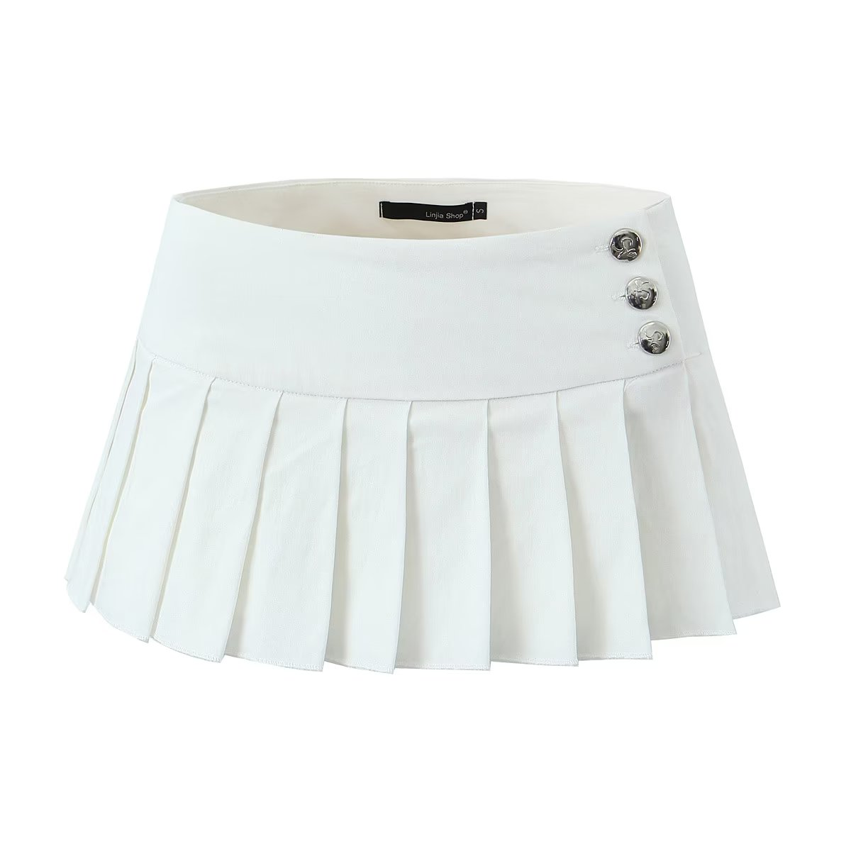 Black Triple Buttoned Pleated Mini Skirt