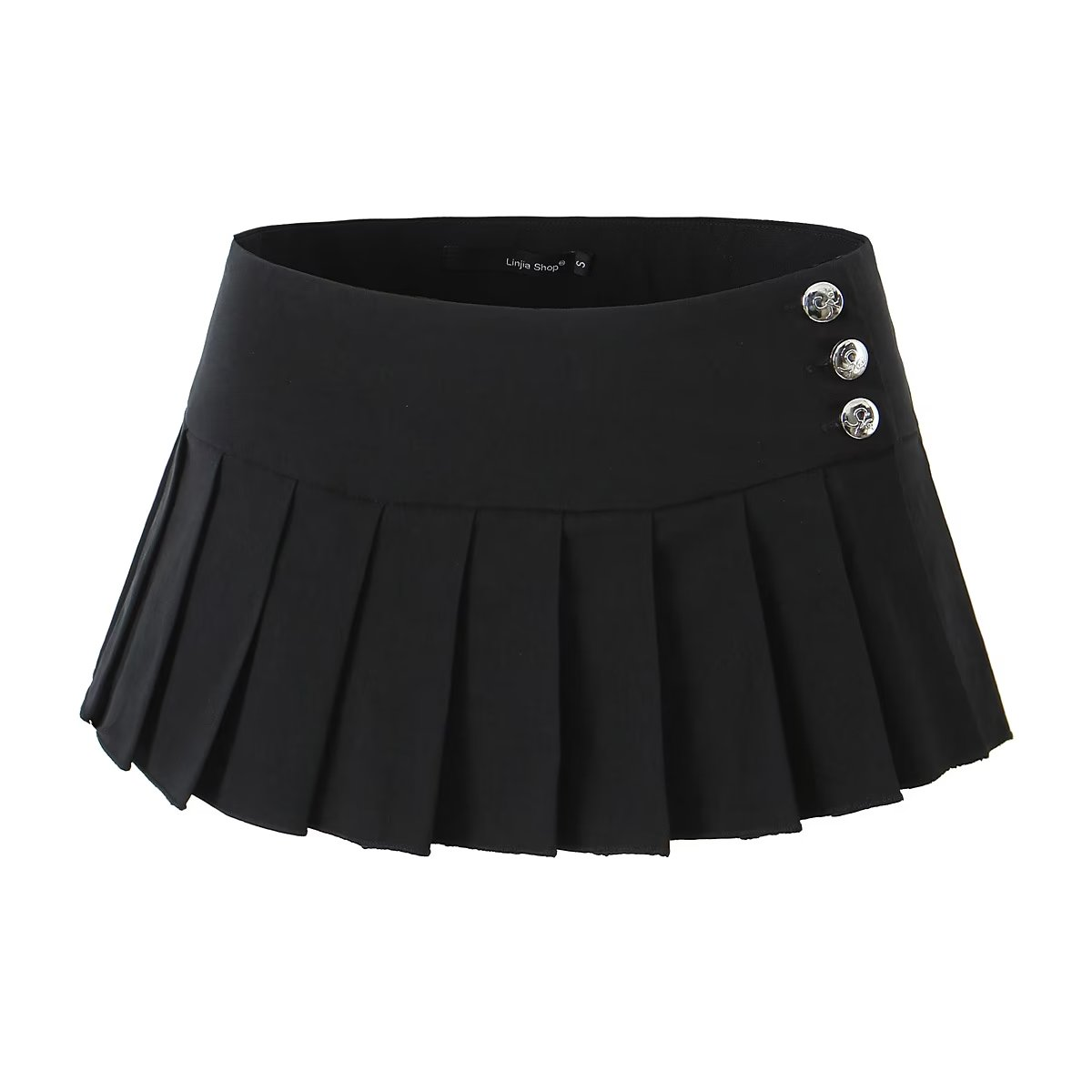 Black Triple Buttoned Pleated Mini Skirt