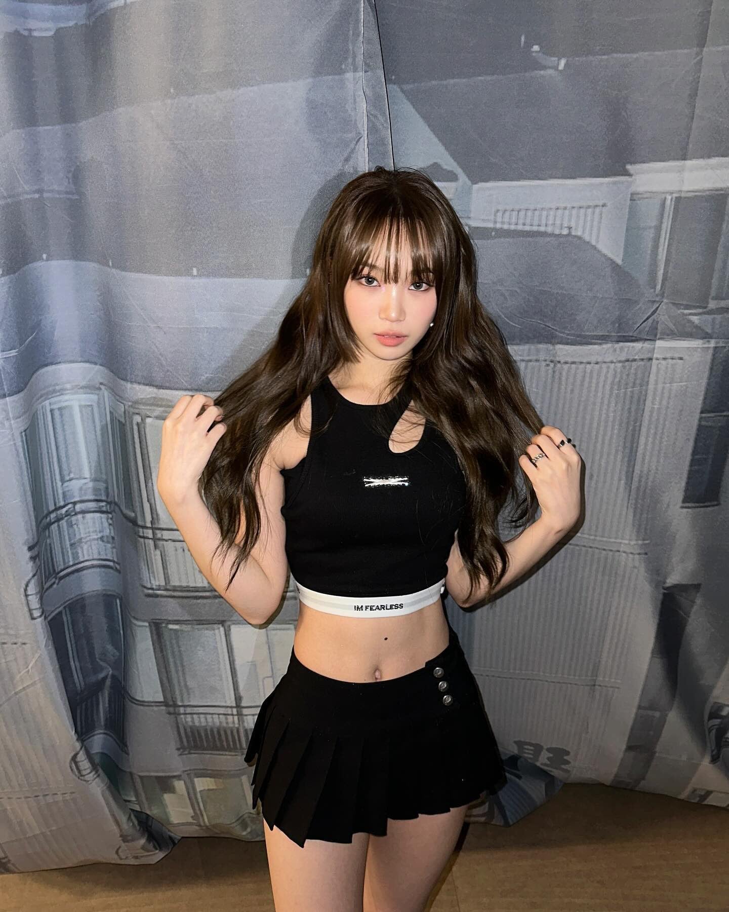 Black Triple Buttoned Pleated Mini Skirt
