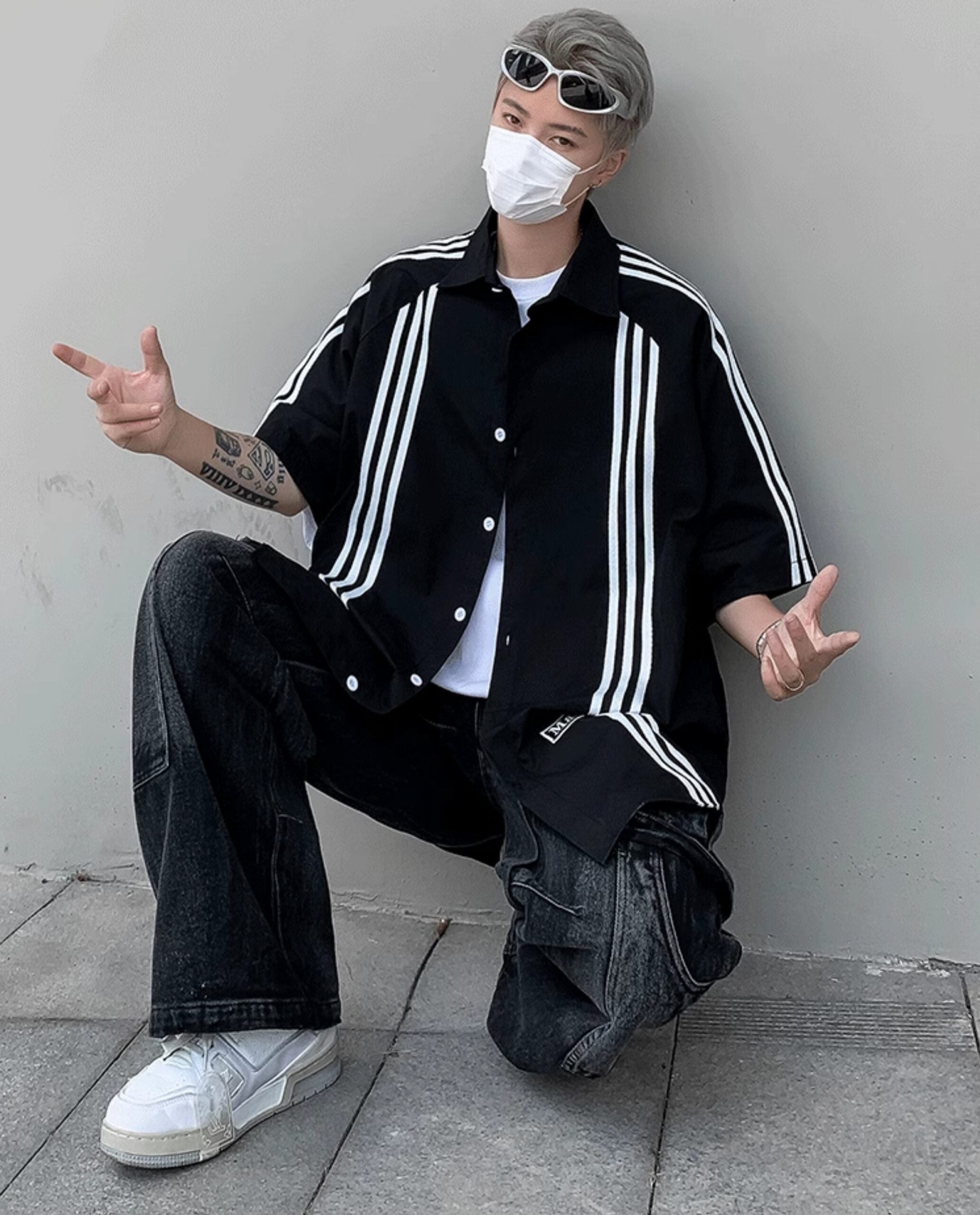 Black Triple Lined Oversized Shirt