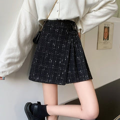 Black Tweed Belted Skort