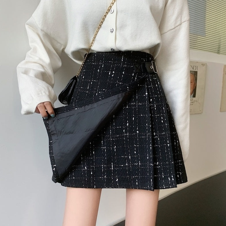 Black Tweed Belted Skort