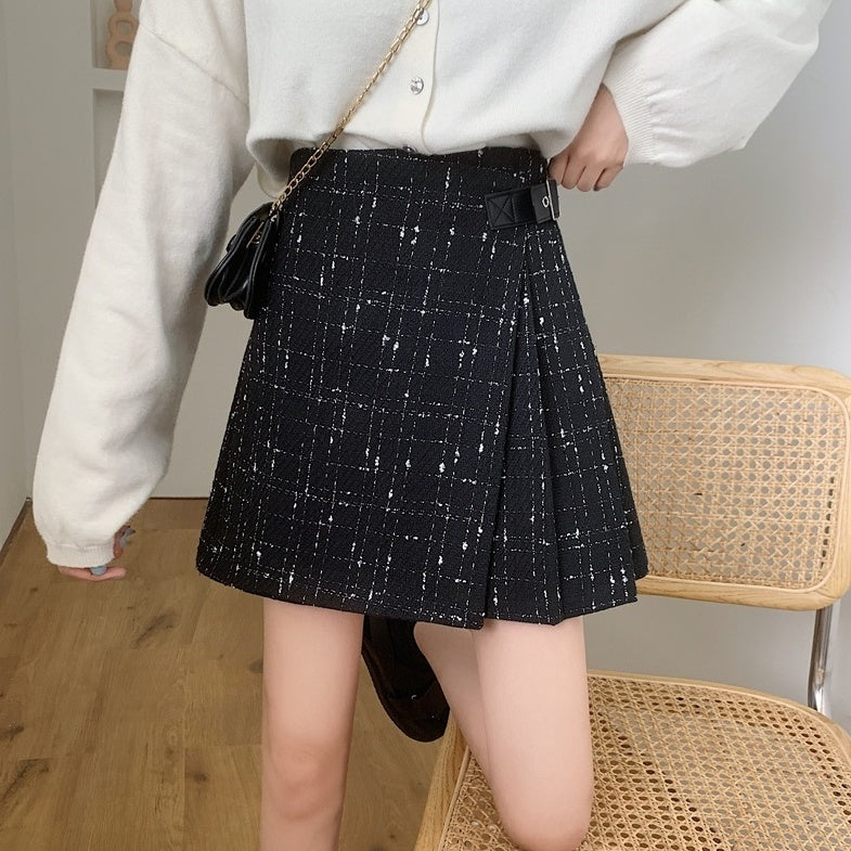 Black Tweed Belted Skort