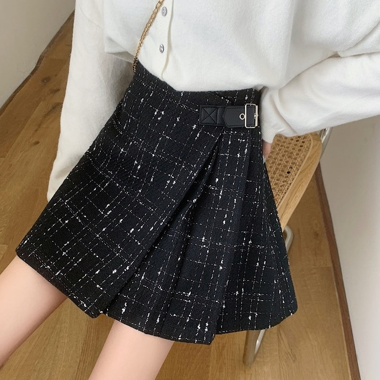 Black Tweed Belted Skort