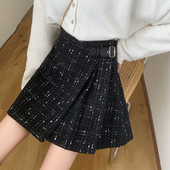 Black Tweed Belted Skort