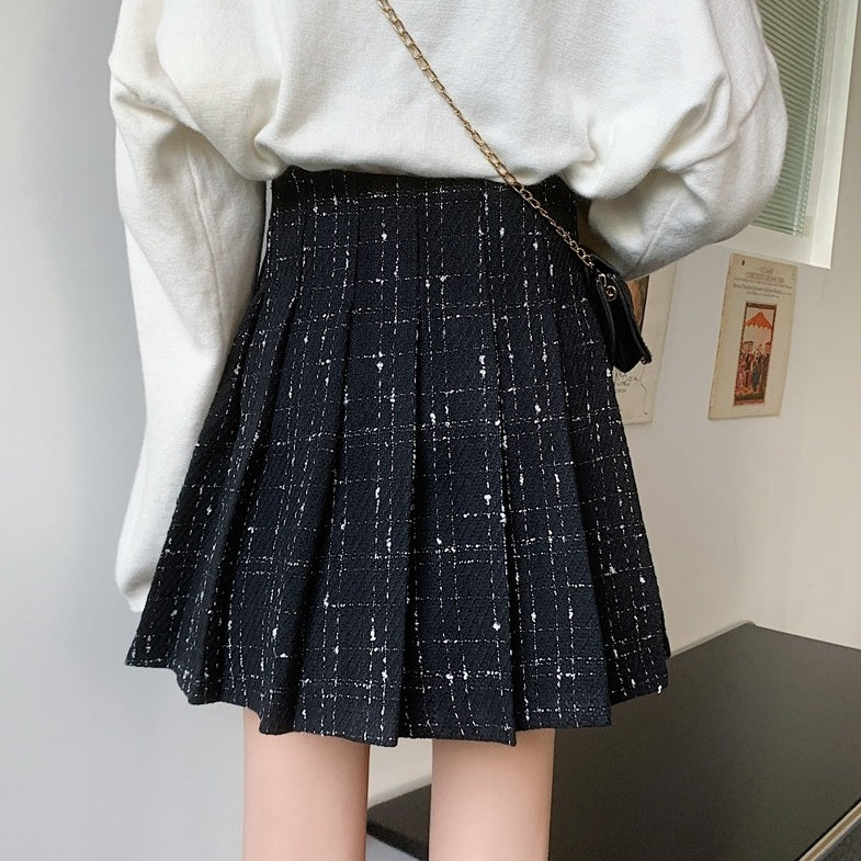 Black Tweed Belted Skort