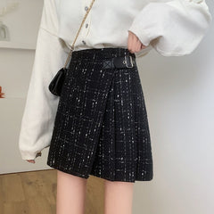 Black Tweed Belted Skort