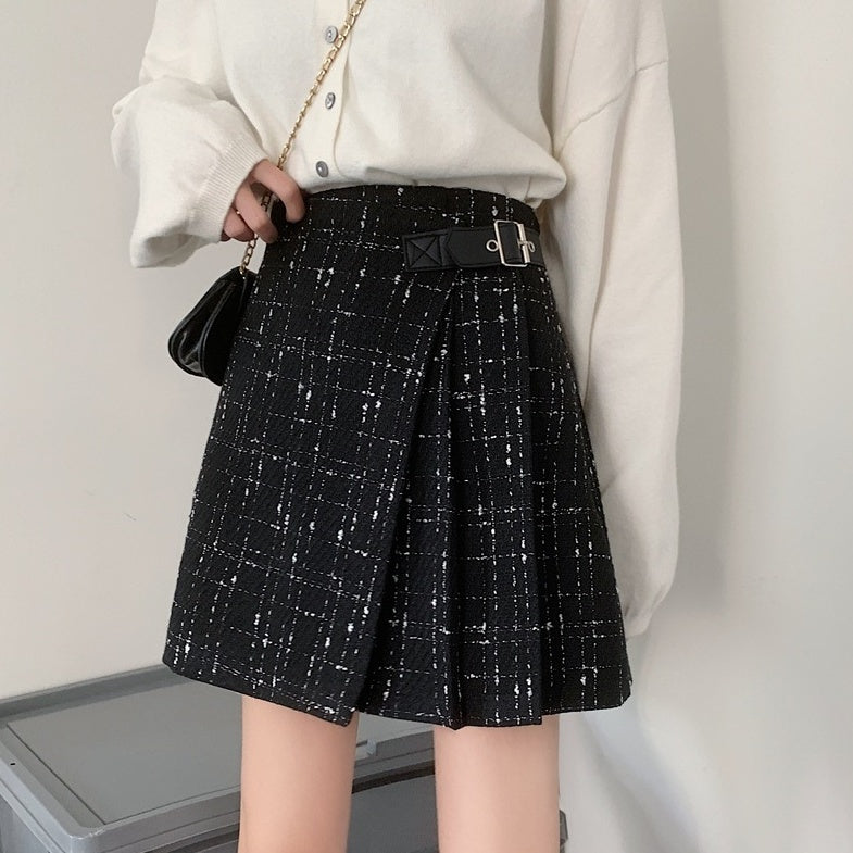 Black Tweed Belted Skort
