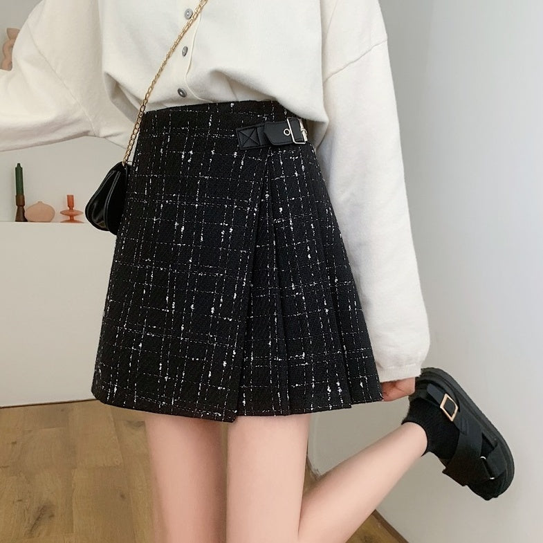 Black Tweed Belted Skort