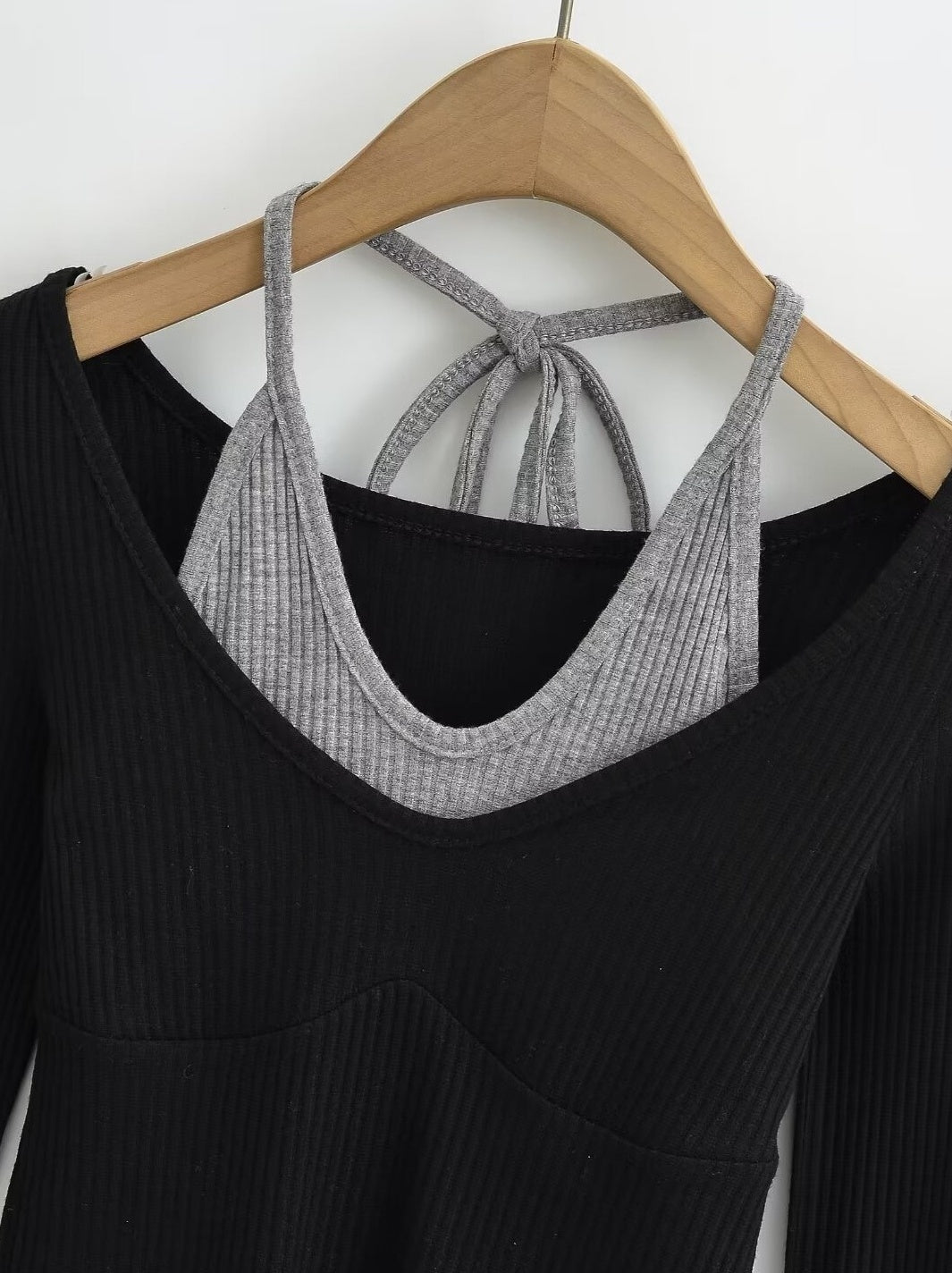 Black Two-Piece Illusion Long Sleeve Top