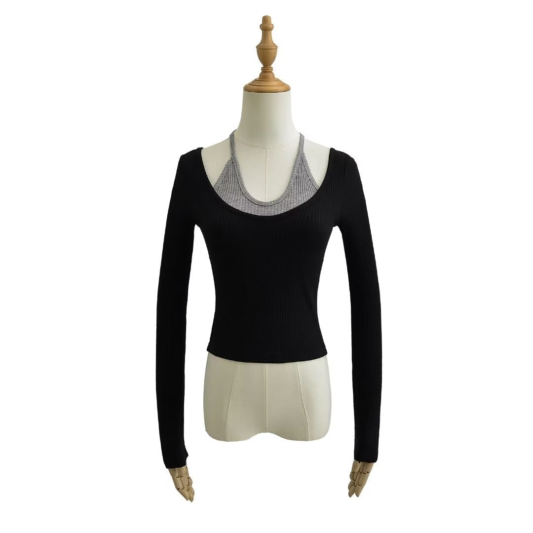 Black Two-Piece Illusion Long Sleeve Top