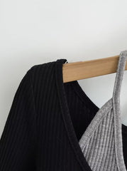 Black Two-Piece Illusion Long Sleeve Top