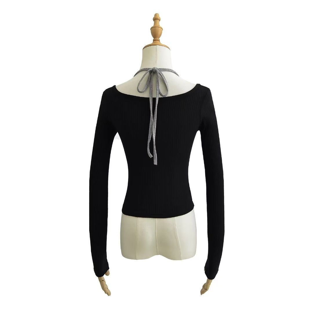 Black Two-Piece Illusion Long Sleeve Top