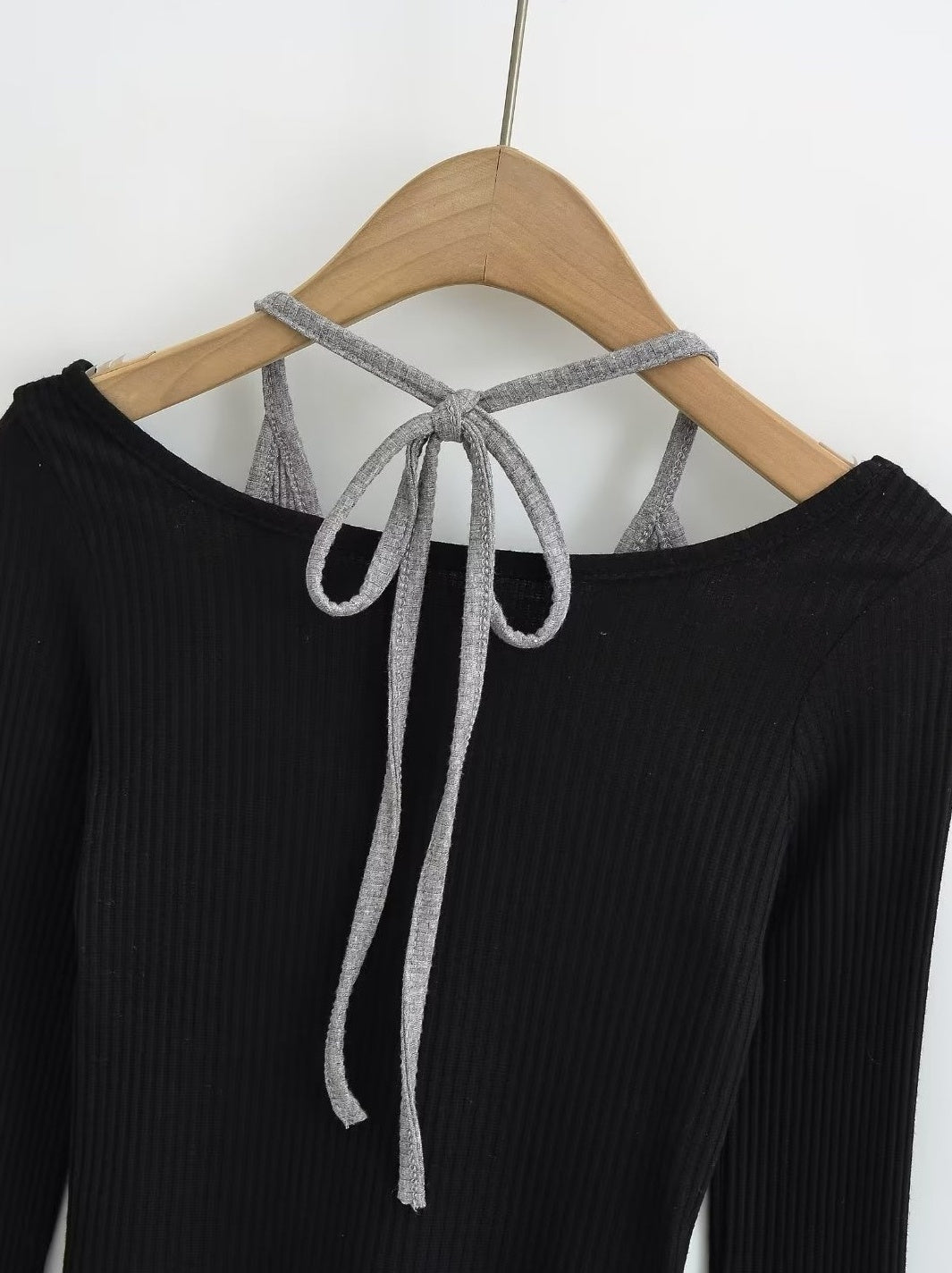 Black Two-Piece Illusion Long Sleeve Top