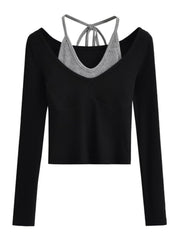 Black Two-Piece Illusion Long Sleeve Top