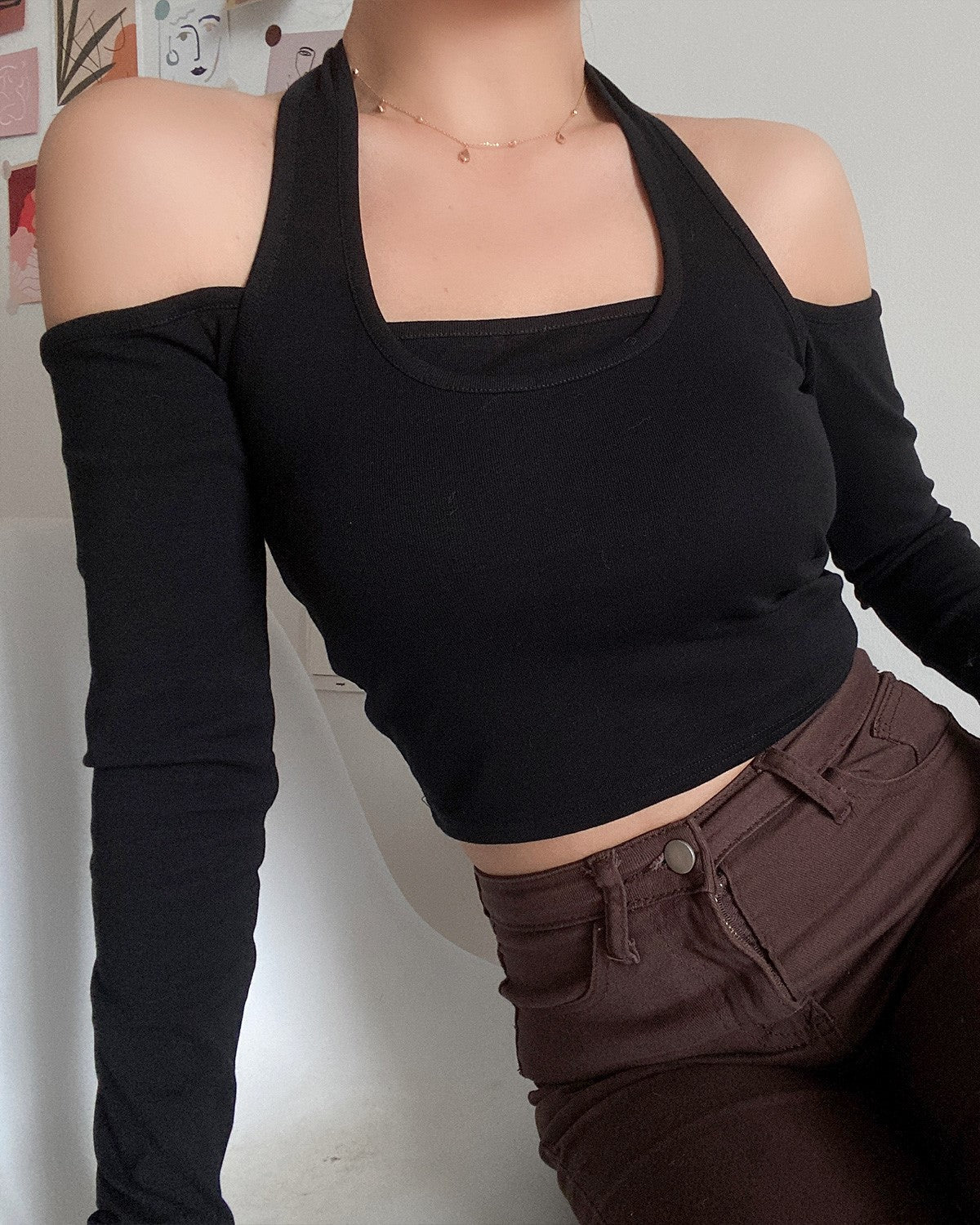 Black Two-Piece Illusion Off Shoulders Top