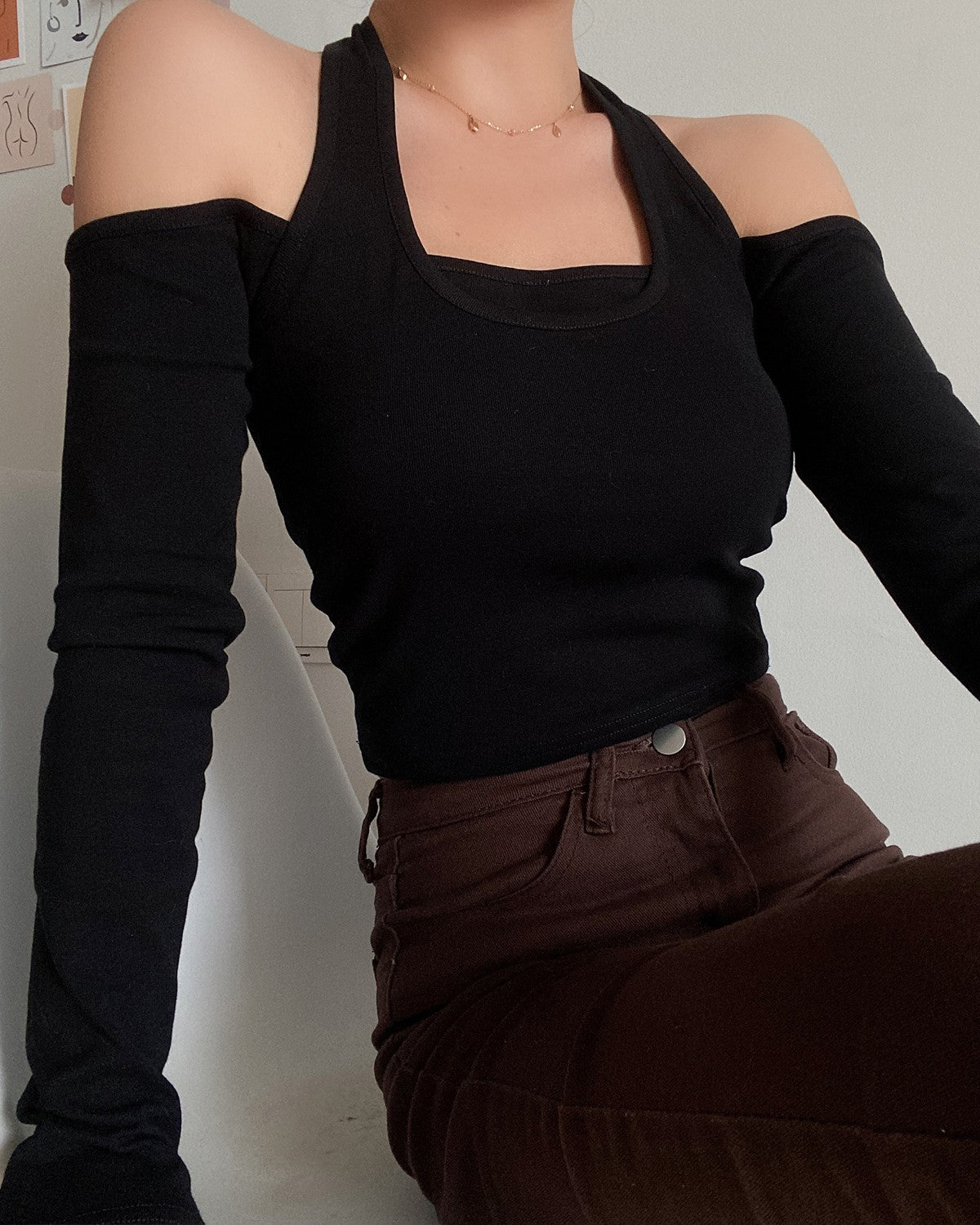 Black Two-Piece Illusion Off Shoulders Top