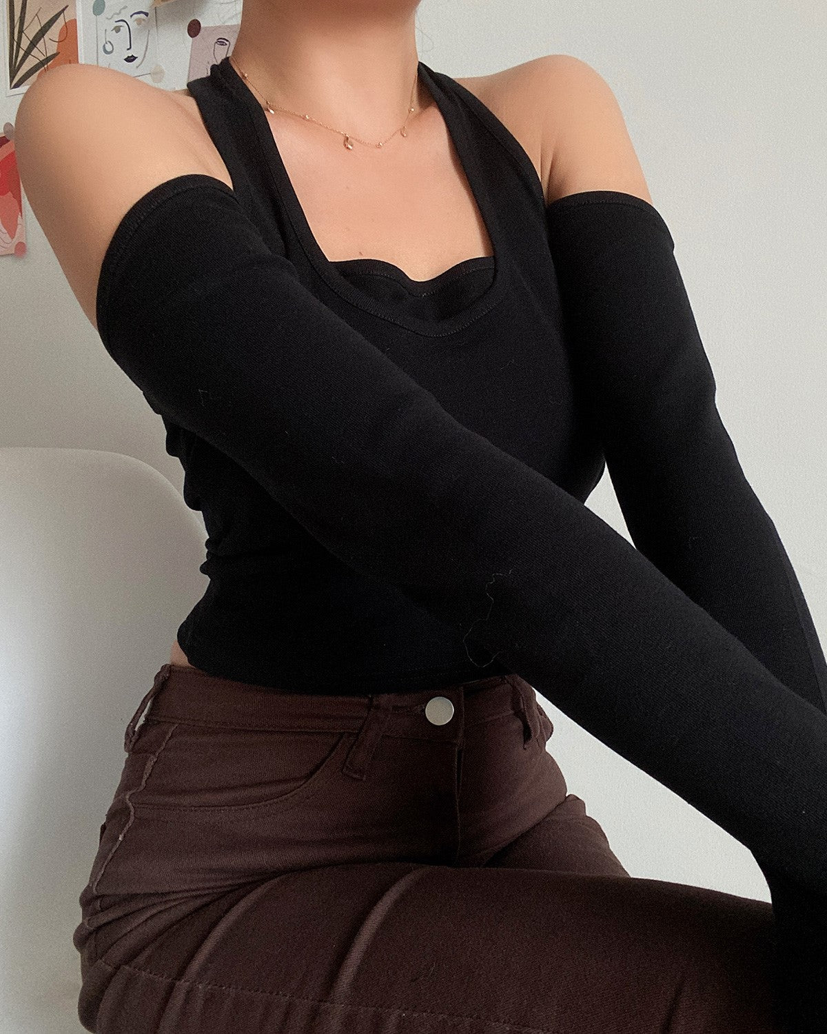 Black Two-Piece Illusion Off Shoulders Top