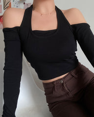 Black Two-Piece Illusion Off Shoulders Top