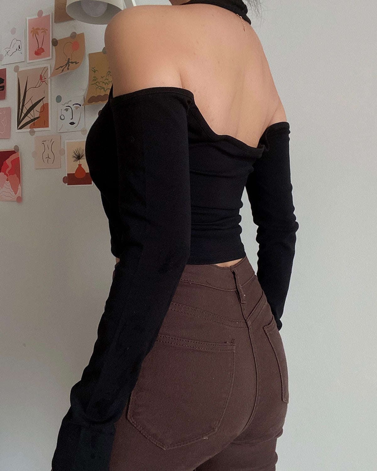 Black Two-Piece Illusion Off Shoulders Top