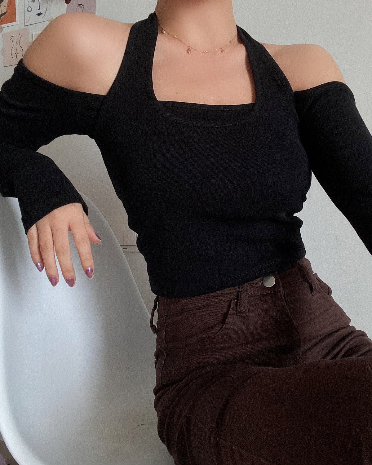 Black Two-Piece Illusion Off Shoulders Top