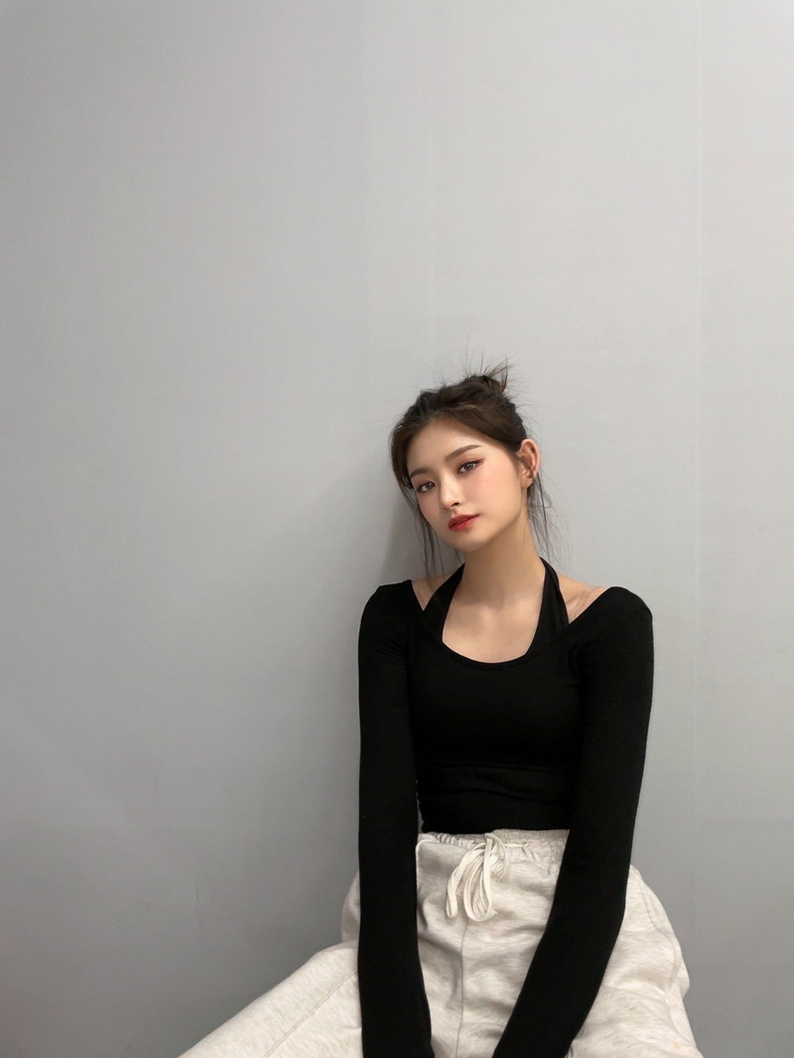 Black Two-Piece Illusion Off Shoulders Top