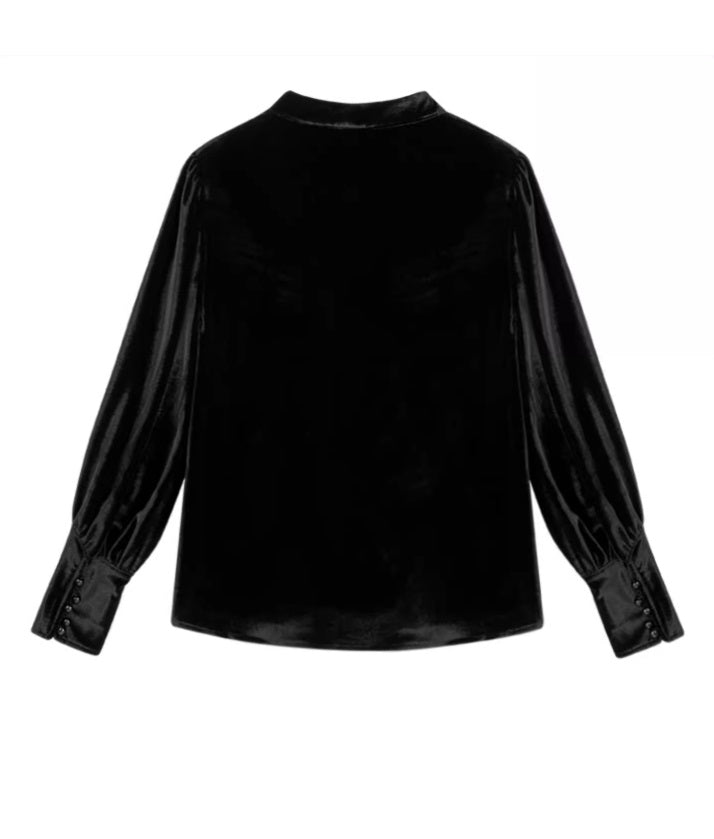Black Velvet  Lantern Sleeves Top