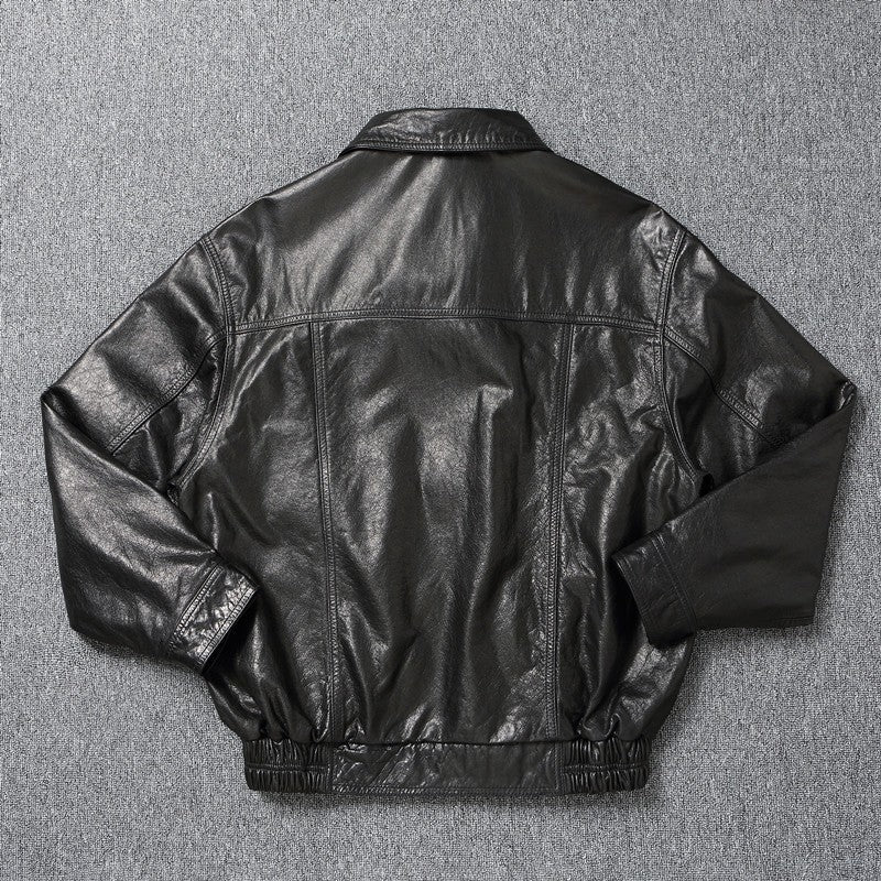 Black Vintage Collared Leather Jacket