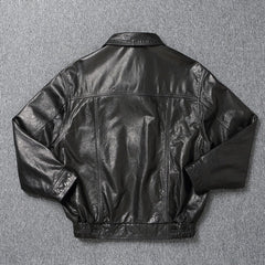 Black Vintage Collared Leather Jacket