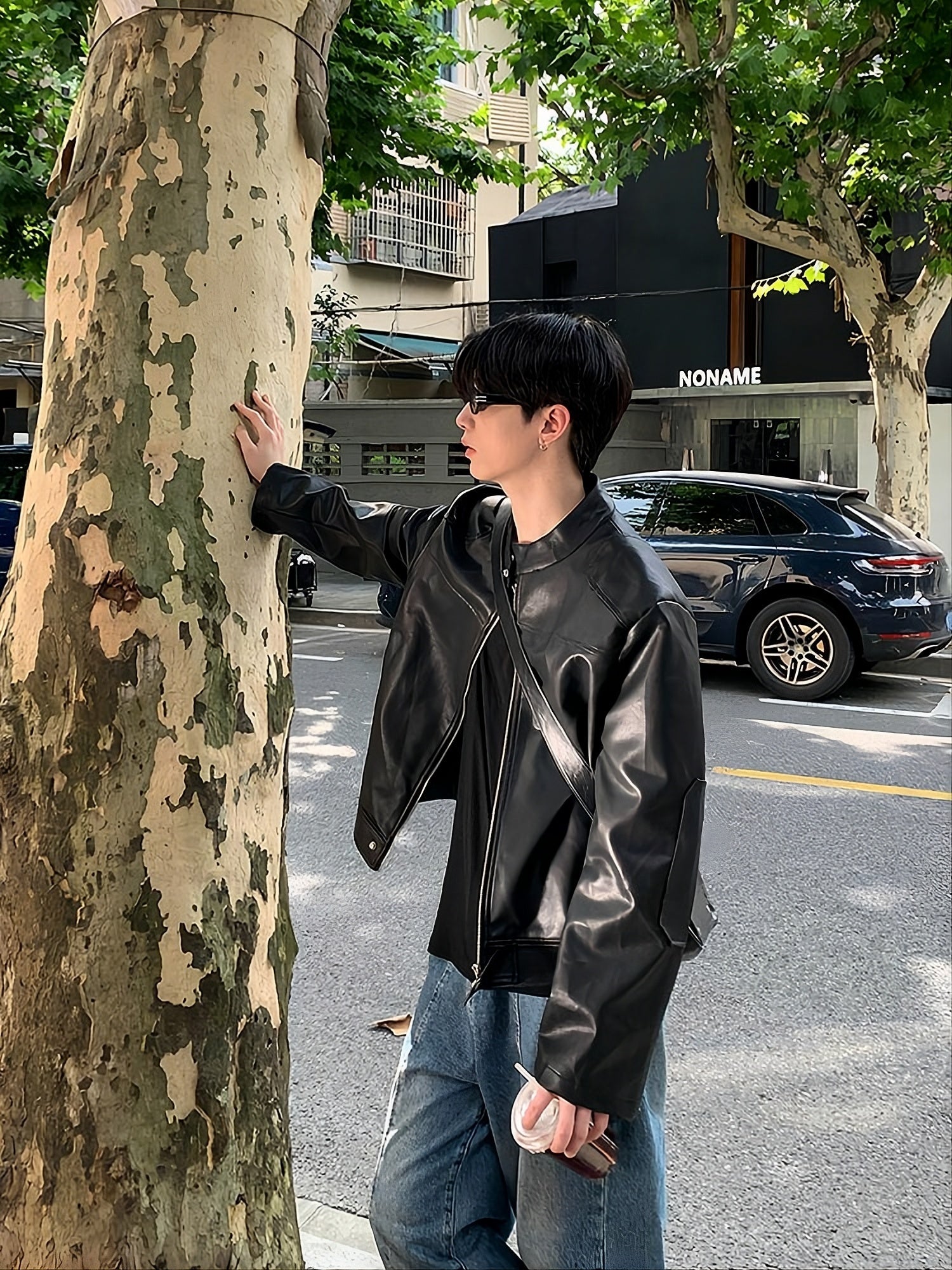 Black Vintage Faux Leather Jacket
