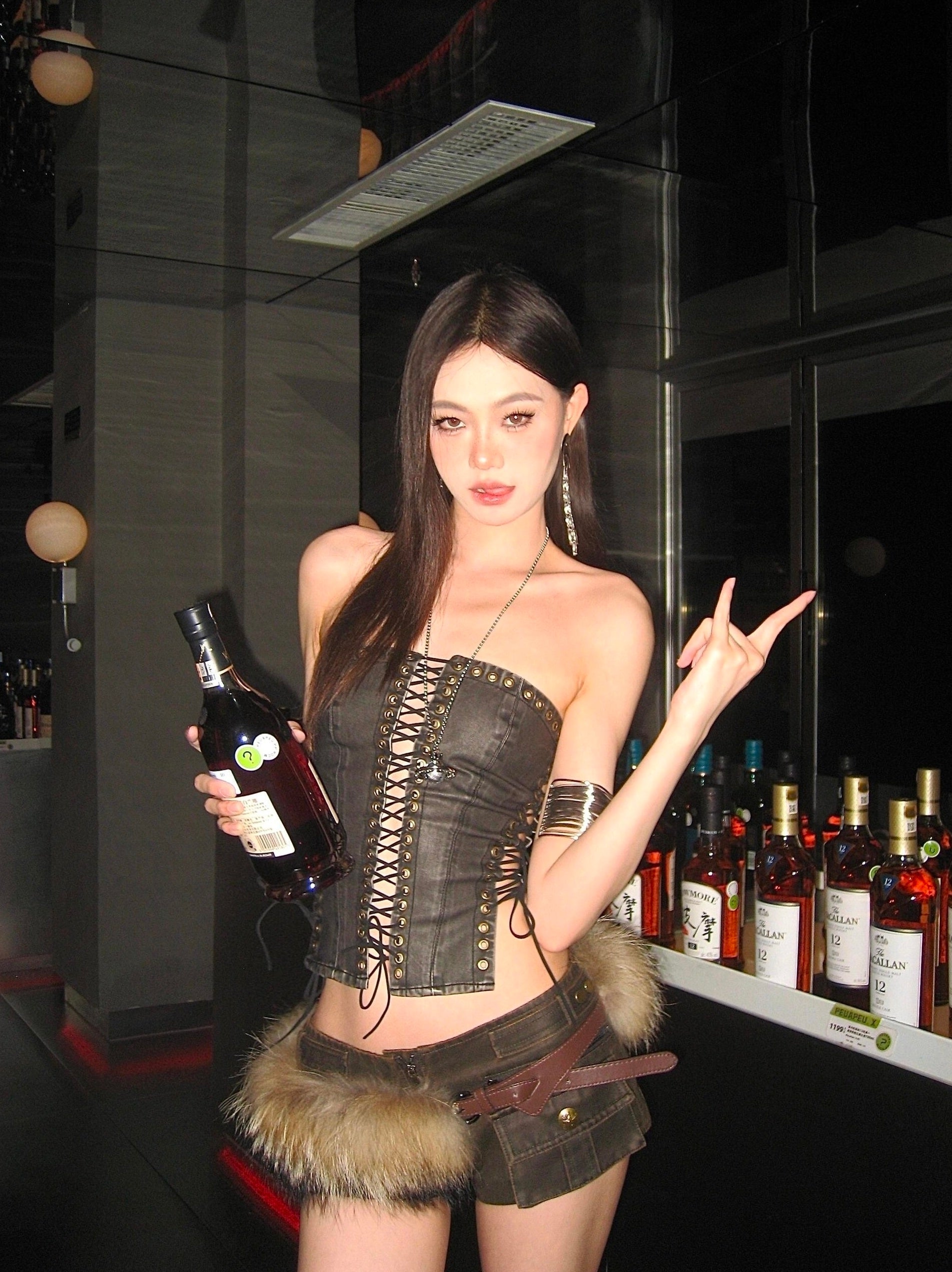 Black Vintage Lace-Up Tube Top