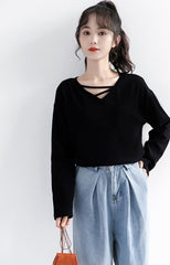 Black Vneck Long Sleeve Top