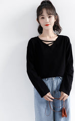 Black Vneck Long Sleeve Top