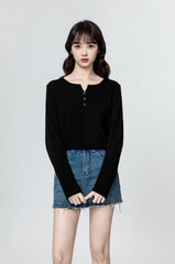 Black Vneck Long Sleeve Top