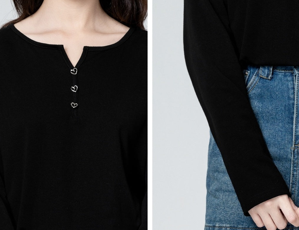 Black Vneck Long Sleeve Top
