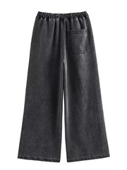 Black Washed Denim Wide Legs Pants
