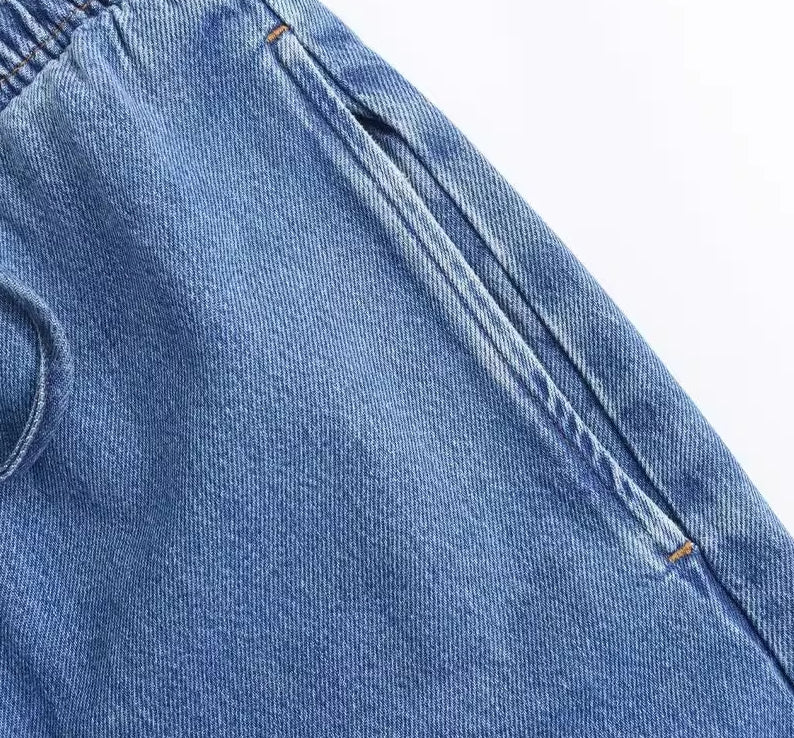 Black Washed Denim Wide Legs Pants