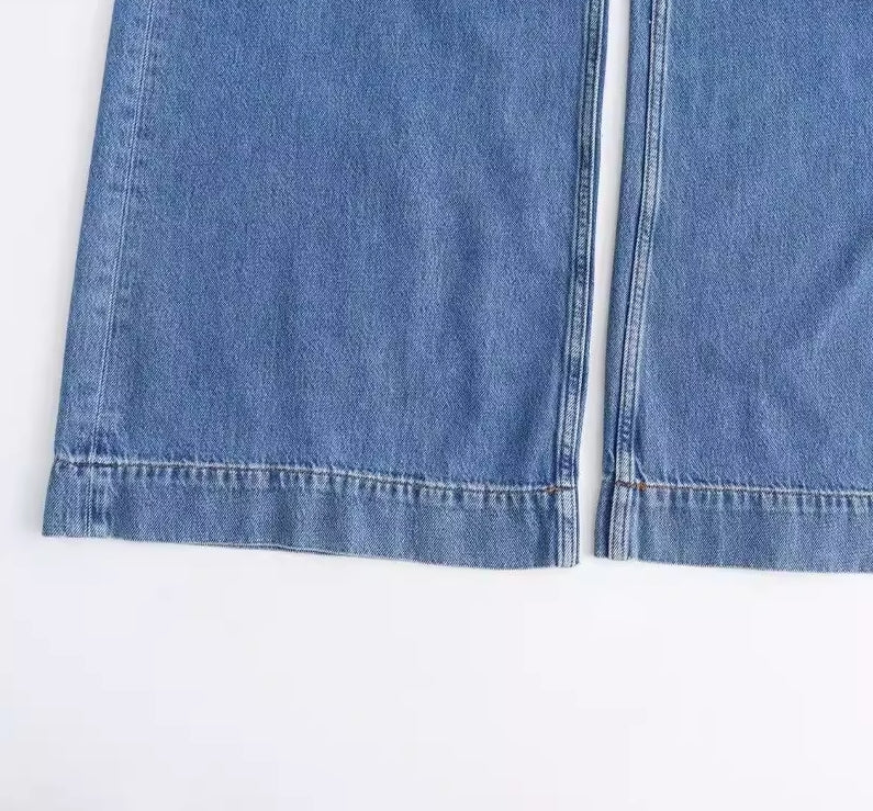 Black Washed Denim Wide Legs Pants