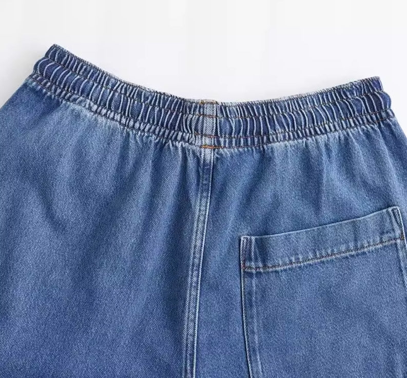 Black Washed Denim Wide Legs Pants