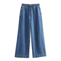 Black Washed Denim Wide Legs Pants