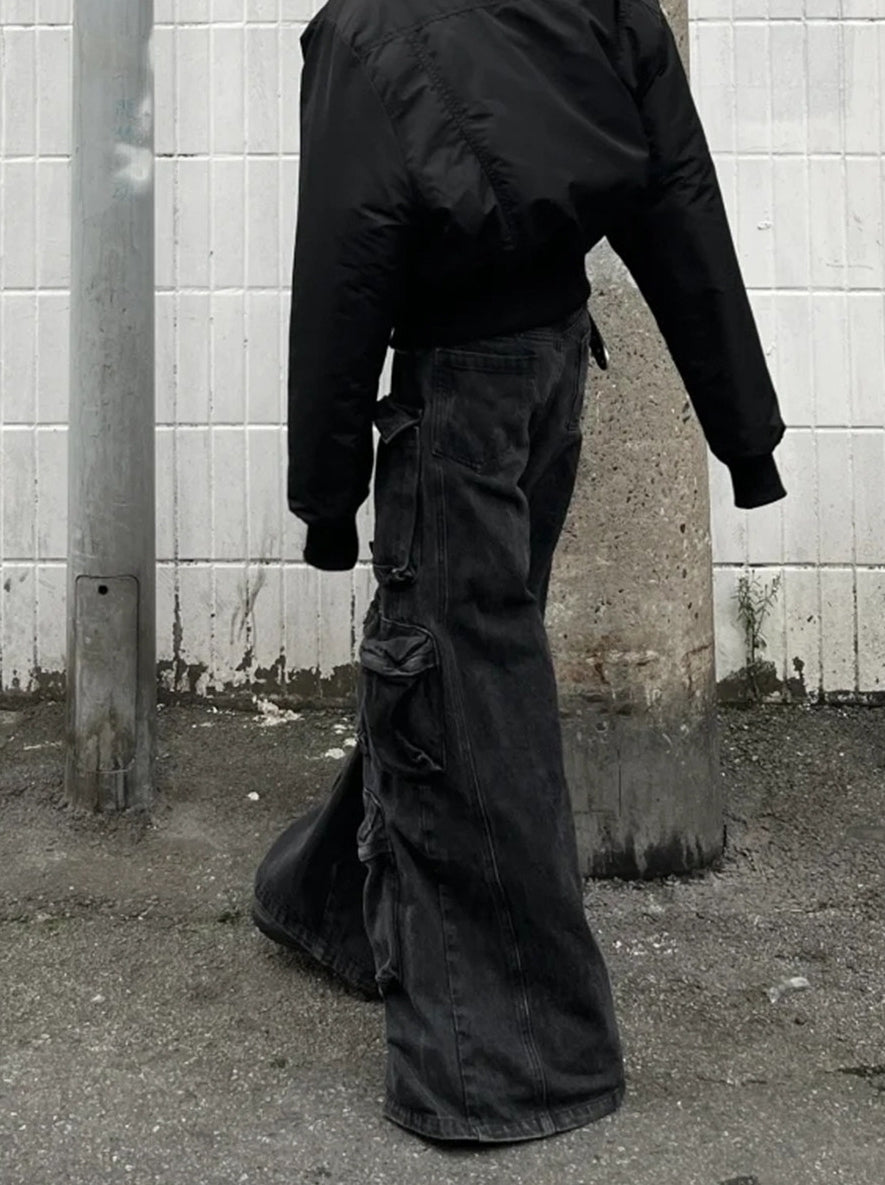 Black Washed Multi-Pockets Cargo Jeans