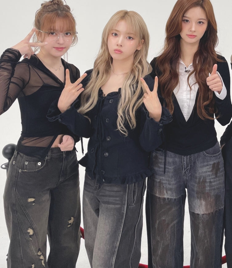 Black Washed Side Stitched Jeans