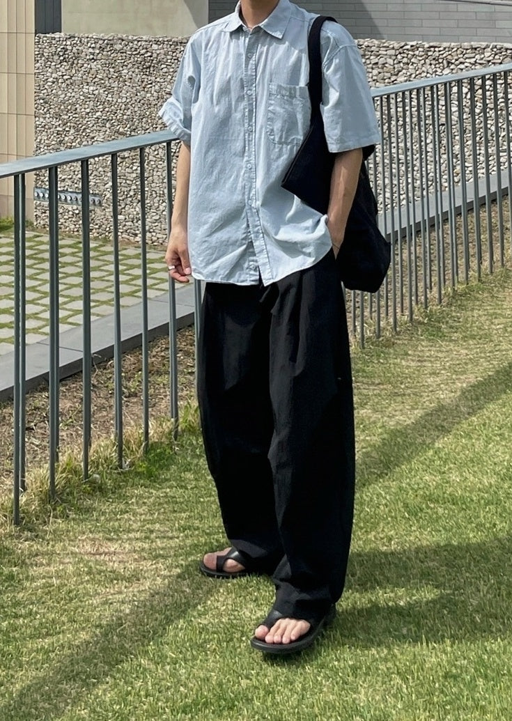 Black Wide Leg Casual Straight Trousers Korean Style