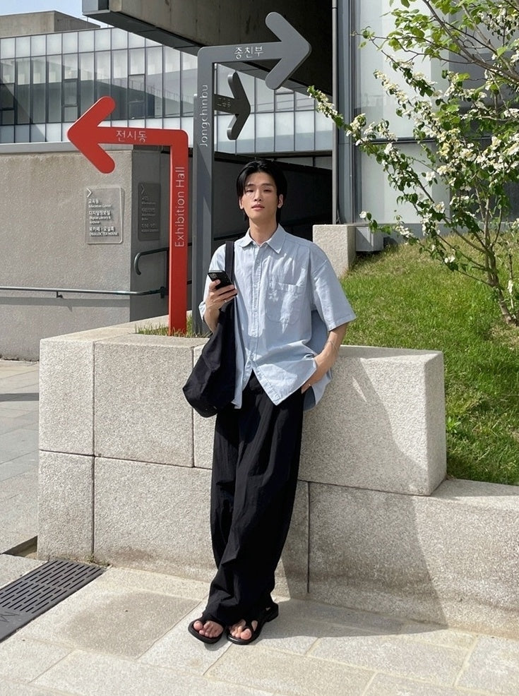 Black Wide Leg Casual Straight Trousers Korean Style