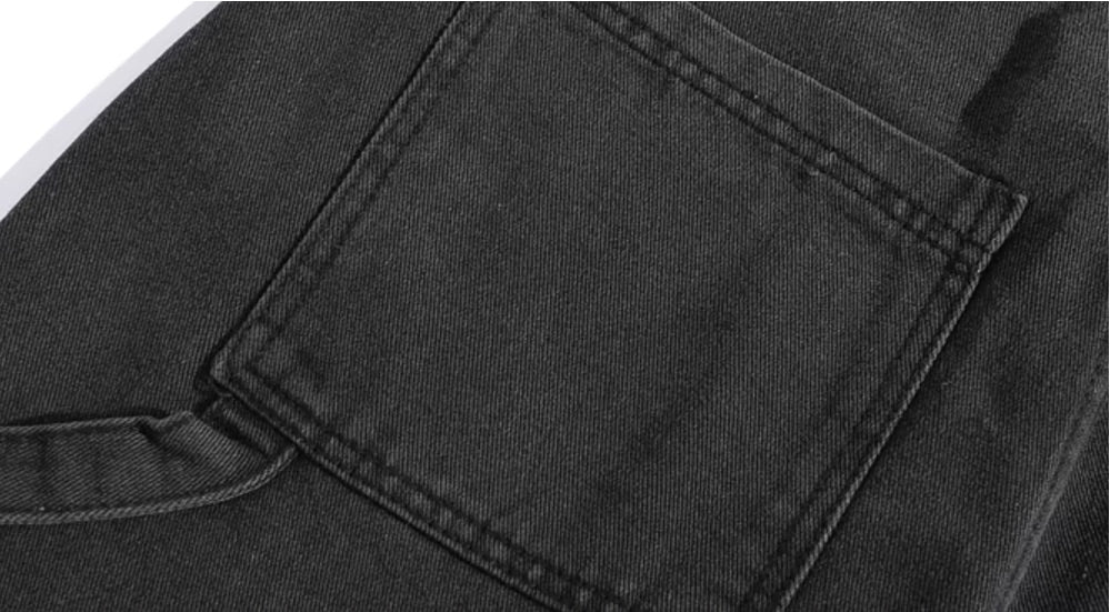 Black Wide-Leg Patched Denim Shorts